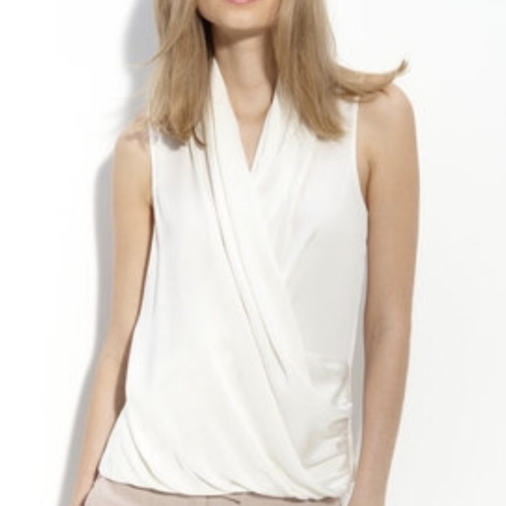 Theory Ivory Sleeveless Draped Wrap Blouse